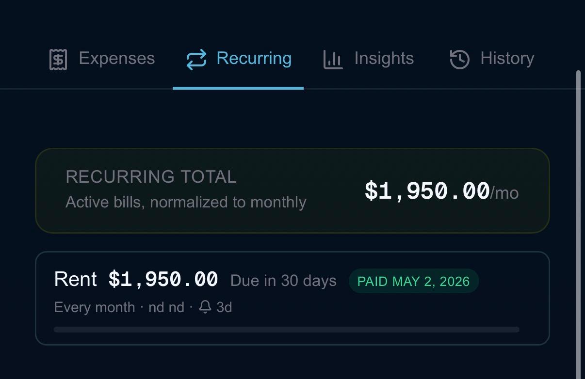 Recurring bills preview