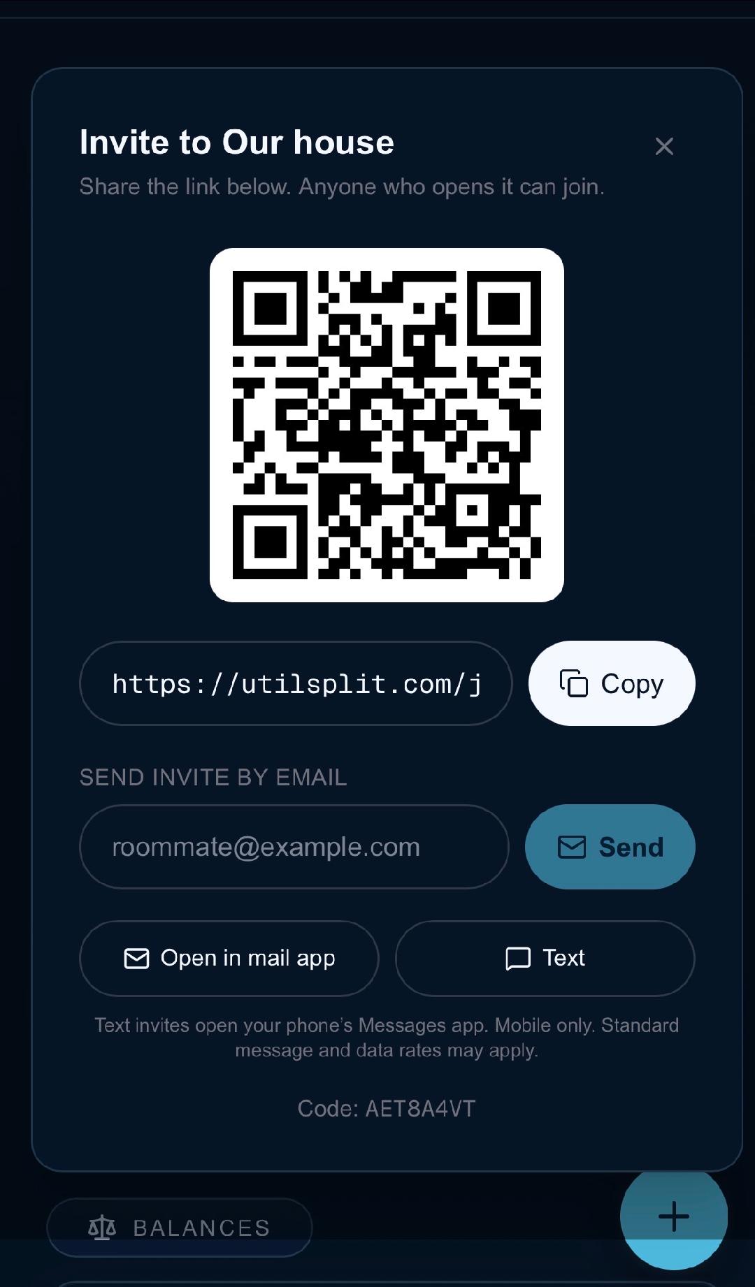 Invite modal with QR code